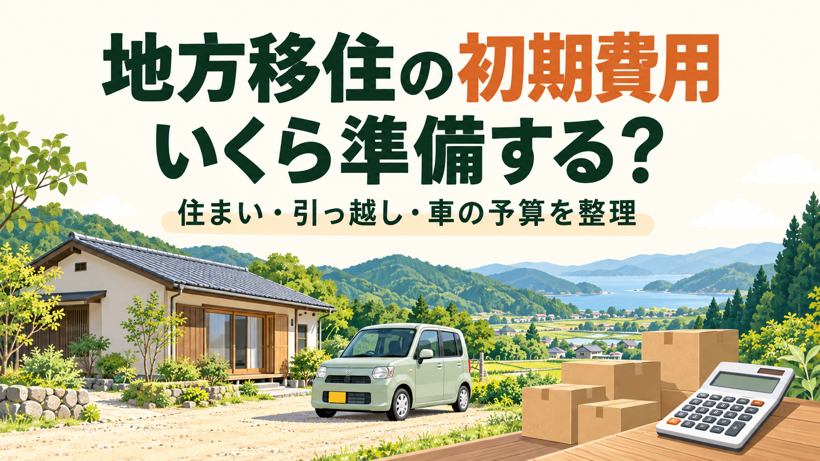 地方移住の初期費用を考える住まい・車・引っ越し荷物のイラスト